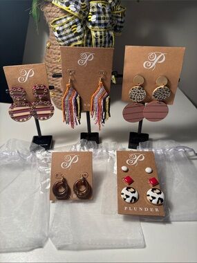 Plunder Multi-Color Beaded Fringe & Patterned Earring Set 7 pairs